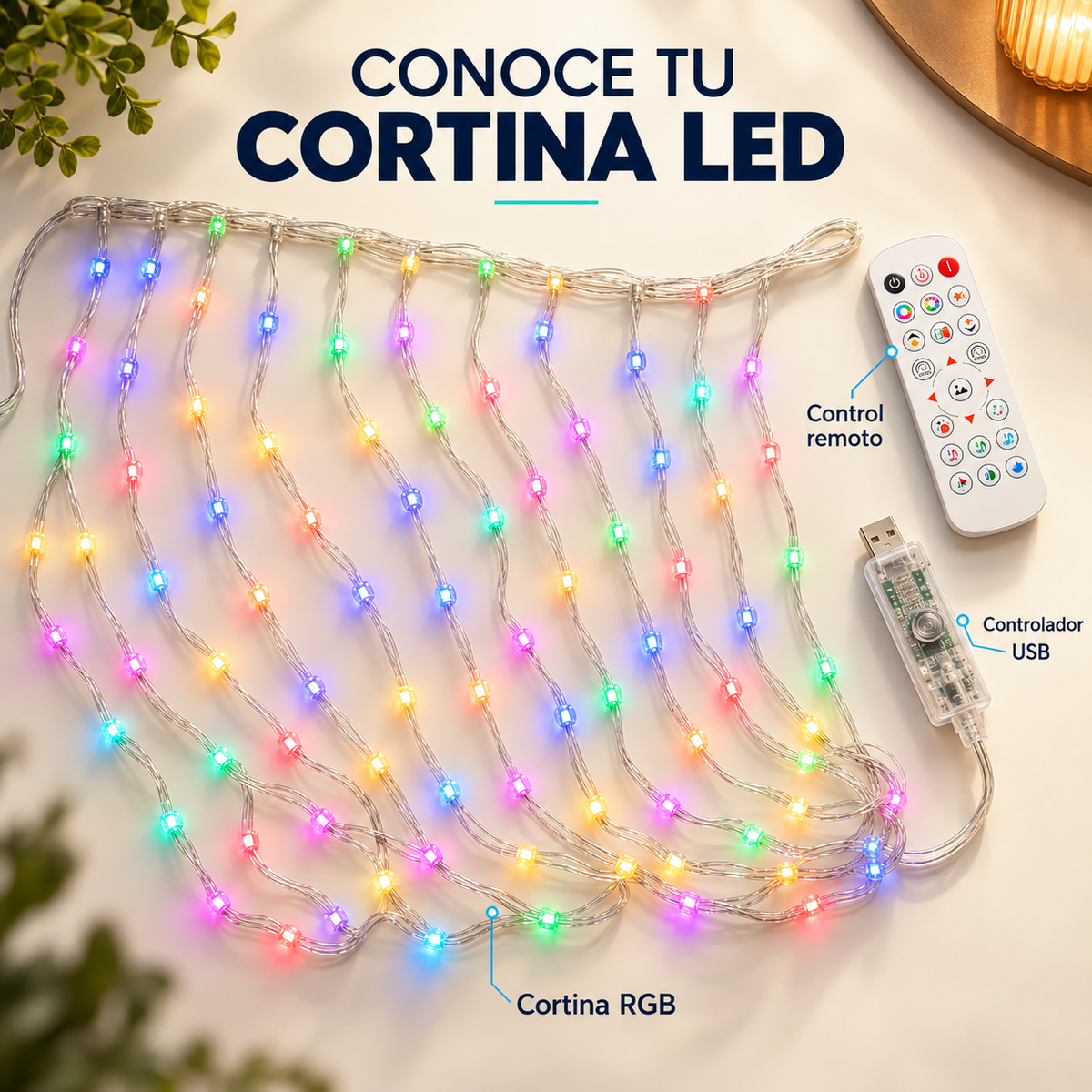Cortina de Luces LED Inteligente RGB con App y Control Remoto
