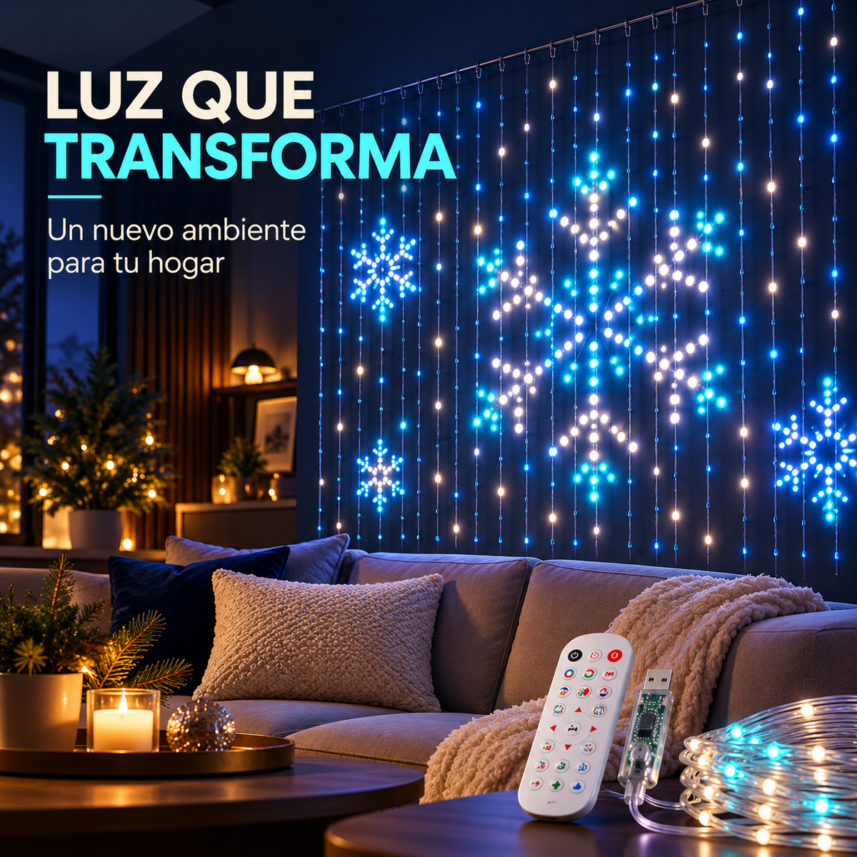 Cortina de Luces LED Inteligente RGB con App y Control Remoto